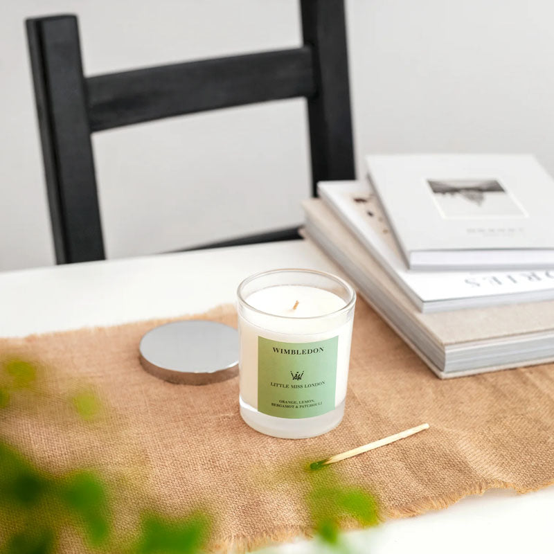 Little Miss Wimbledon Candle on table