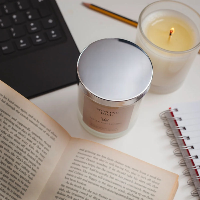 Little Miss Notting Hill Candle lit and candle with lid on